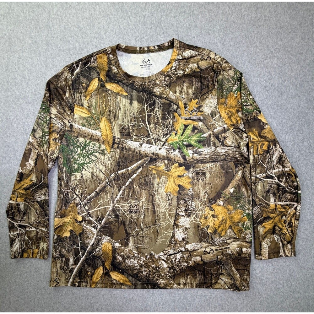 Realtree EDGE Camo Shirt Men’s 2XL Long Sleeve Hunting Performance Tee Polyester